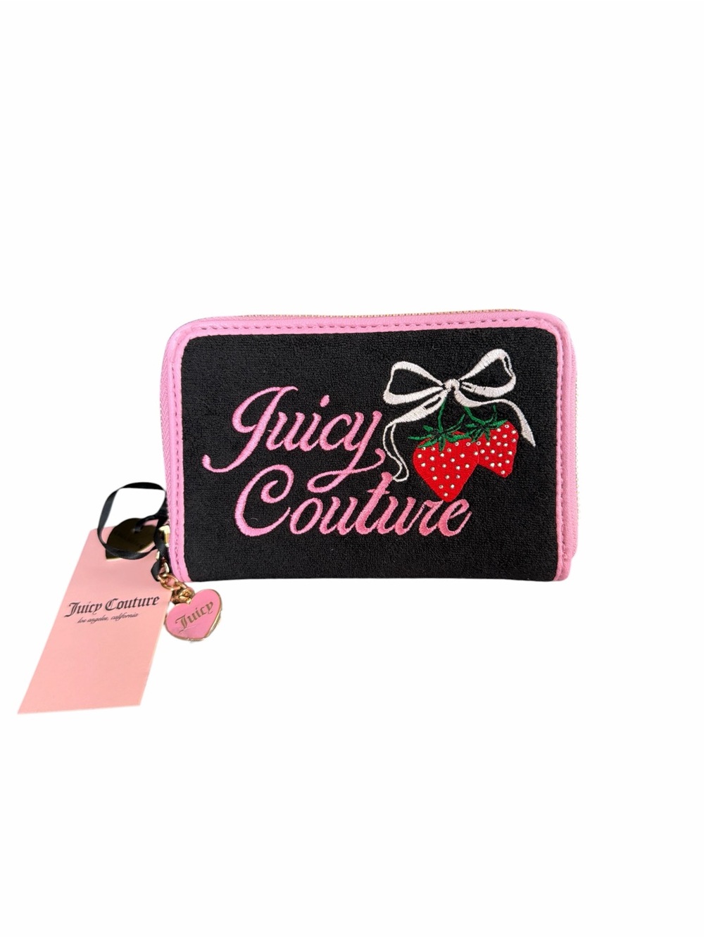 Juicy Couture Black & Pink Strawberry Zip-Around Wallet